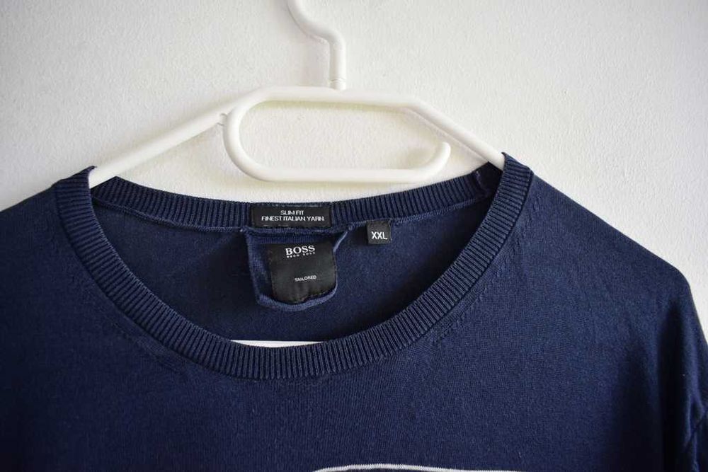 Hugo Boss xxl cienki sweter w paski granatowy