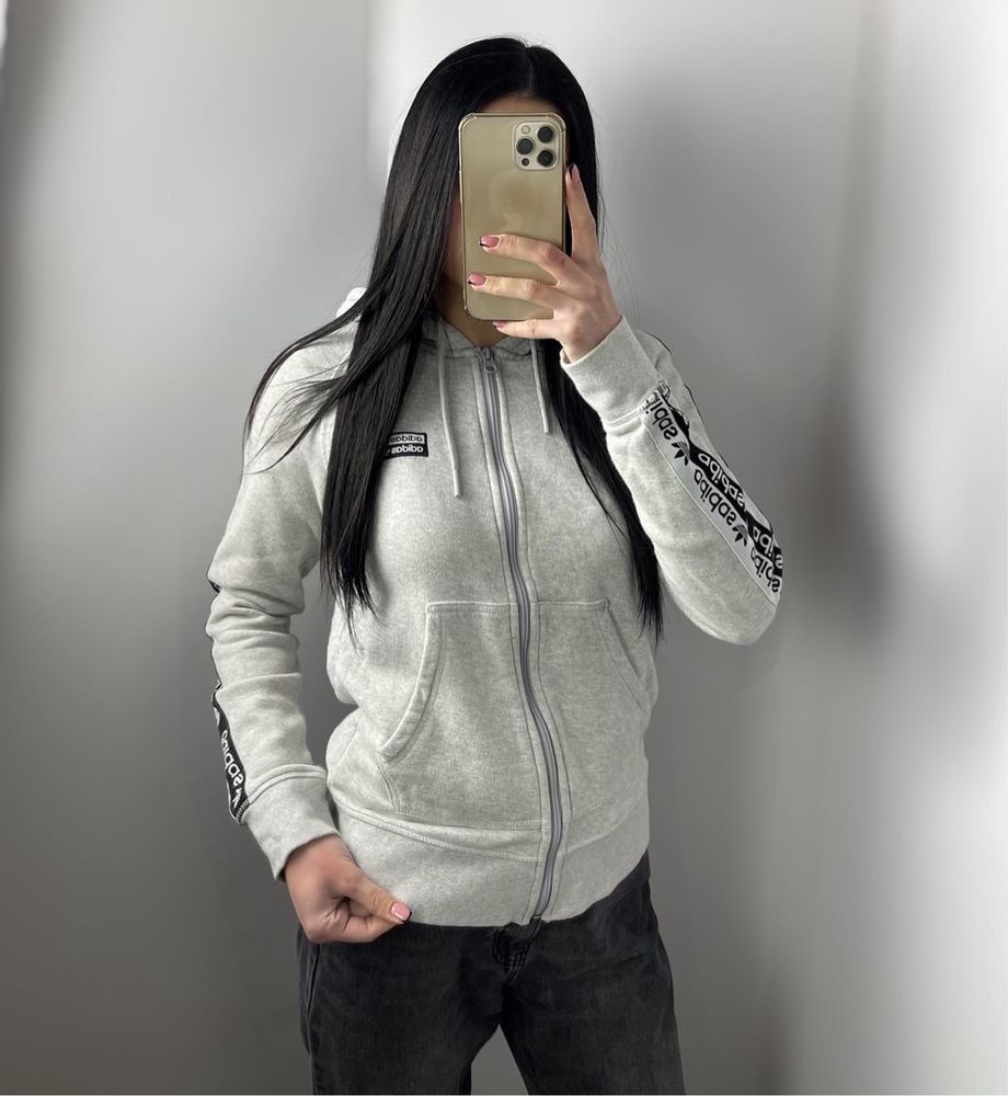 Спортивна кофта adidas r.y.v. з лампасами сіра зіп худі толстовка адід