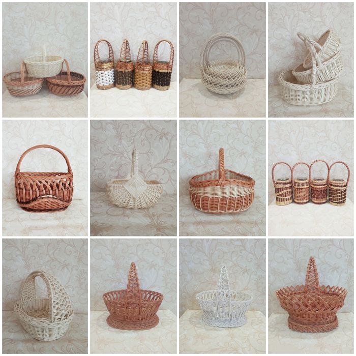 Плетені вироби.Корзини.Кошик.Короби.Лотки.Качалки.Банки і чохли з лози