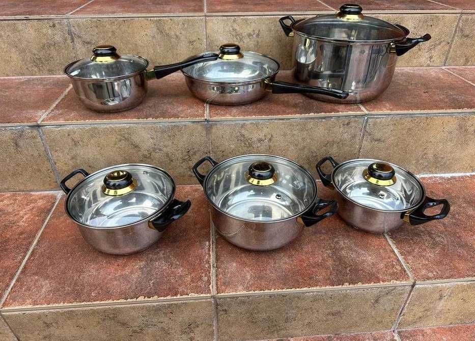 Набір каструль з нержавіючої сталі / набор кастрюль - 12 предметів