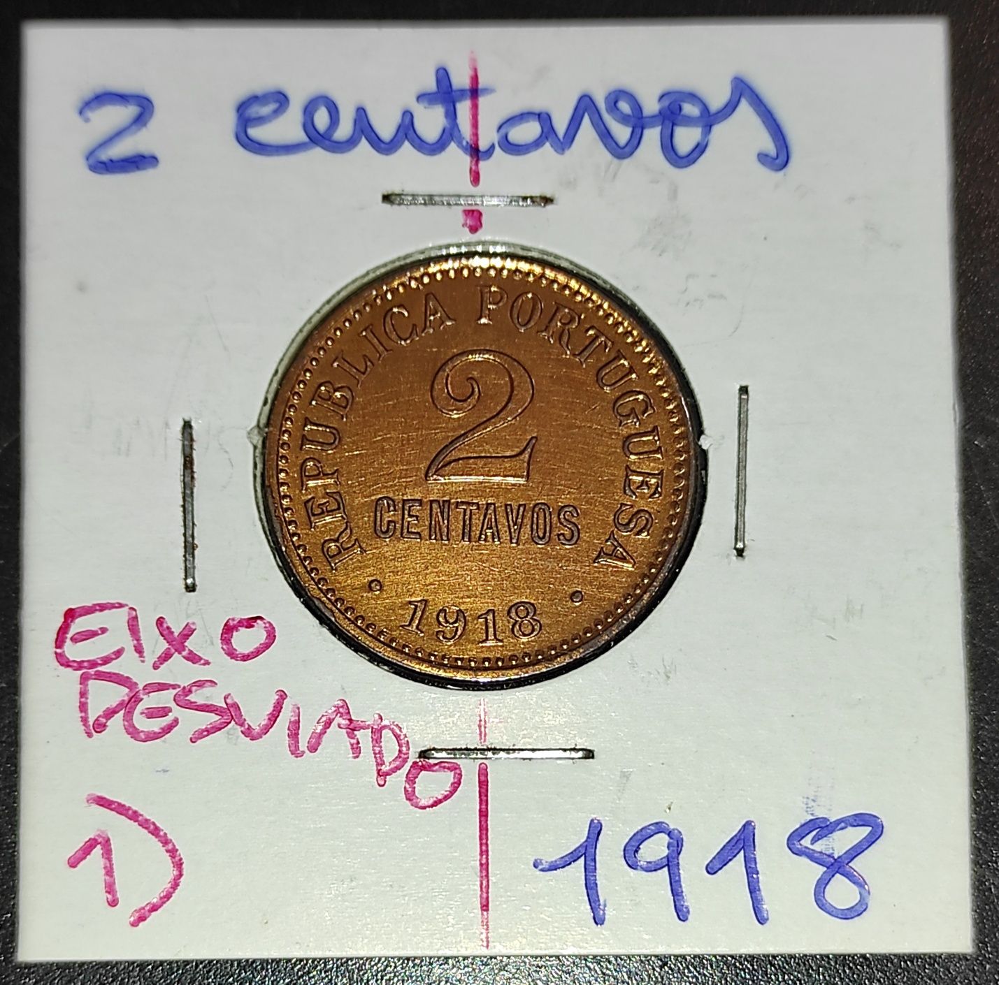 2 Centavos 1918, Bronze, Eixo deslocado, Soberba