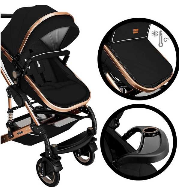 Kiduku wózek dziecięcy 3 w 1 w kolorze czarnym