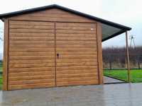 Garaż blaszany z dachem dwuspadowym 3x4 + 1x4 wiaty