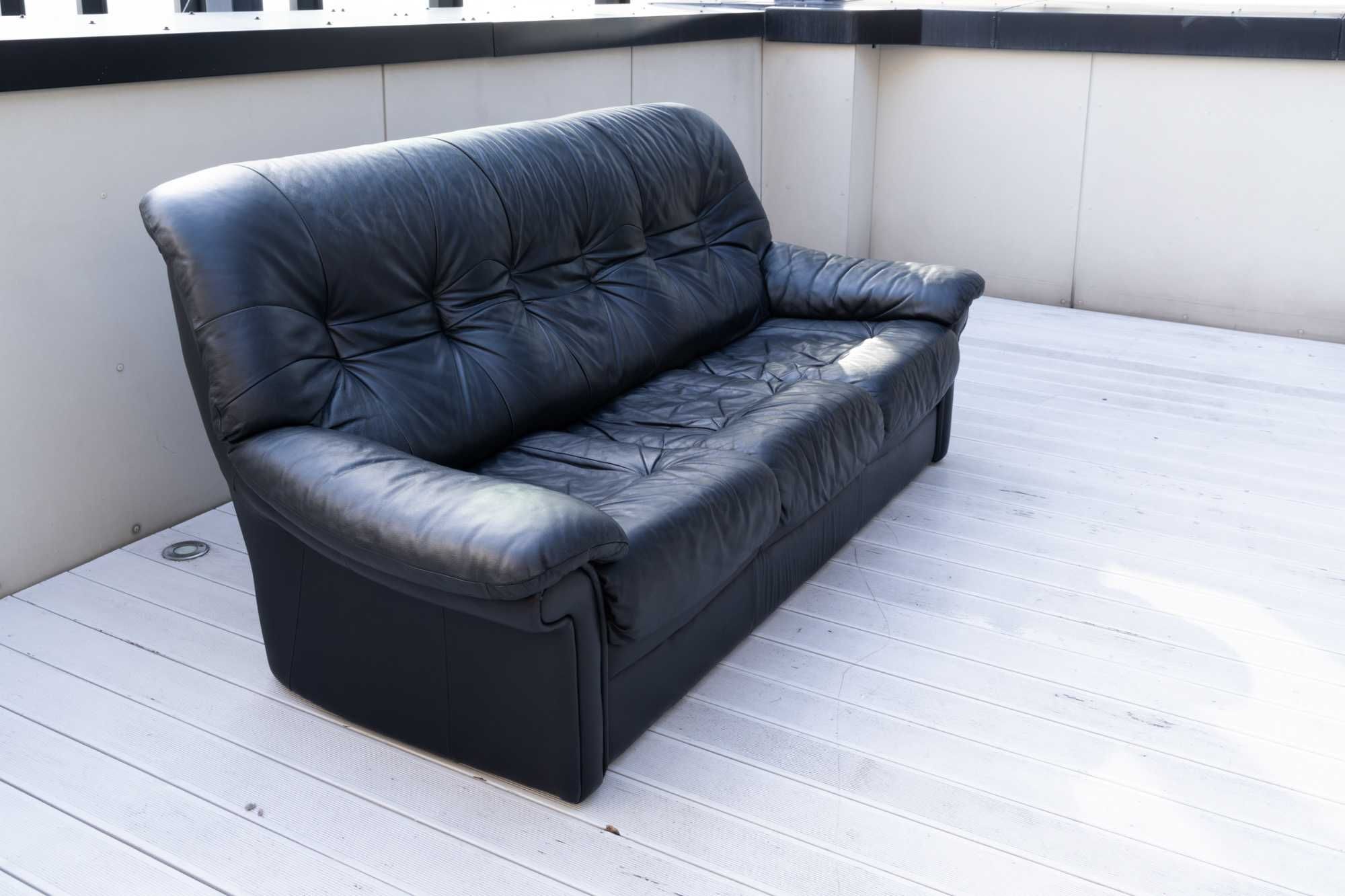Czarna skórzana luksusowa kanapa narożnik sofa 3-osobowa z Australii