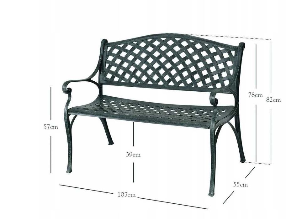 Klasyczna Ławka Ogrodowa Parkowa Aluminiowa Zdobiona 103 x 55 cm