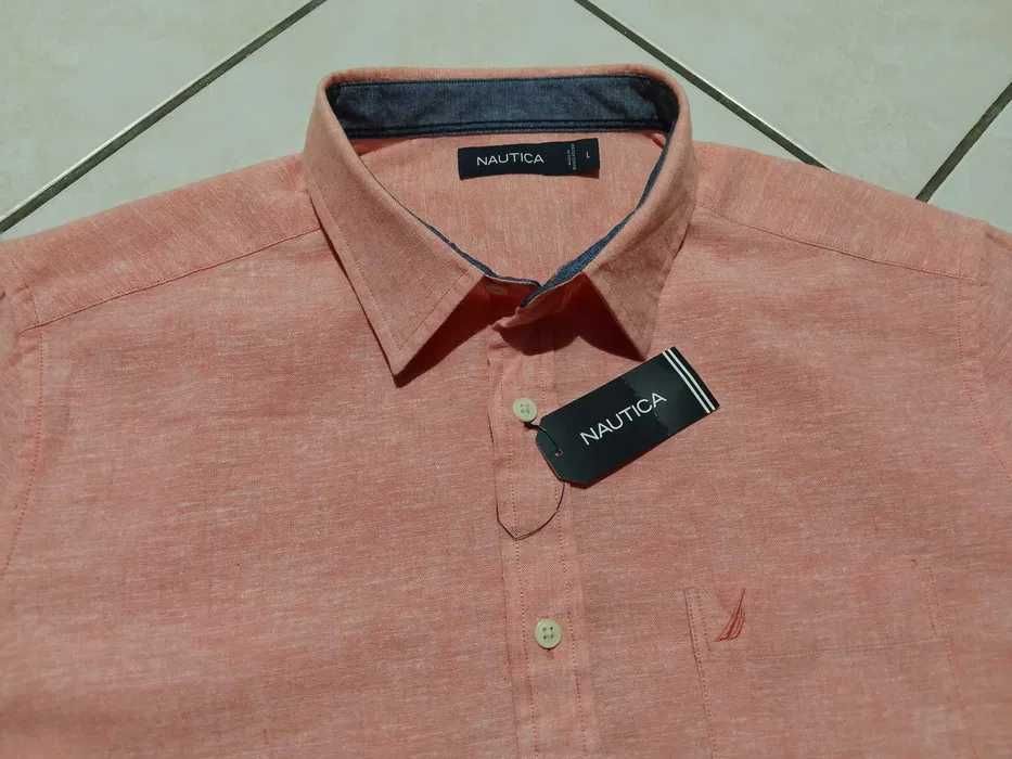 NAUTICA USA - NOWA! z Metkami Koszula Męska Lniana kr/rękaw rozmiar L