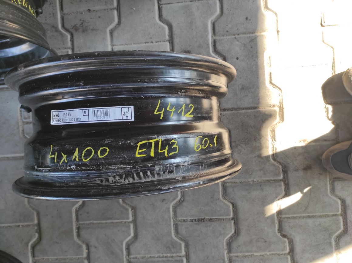 Felgi stalowe 6x15 cali 4x100 ET43 Sandero Logan Clio #4412