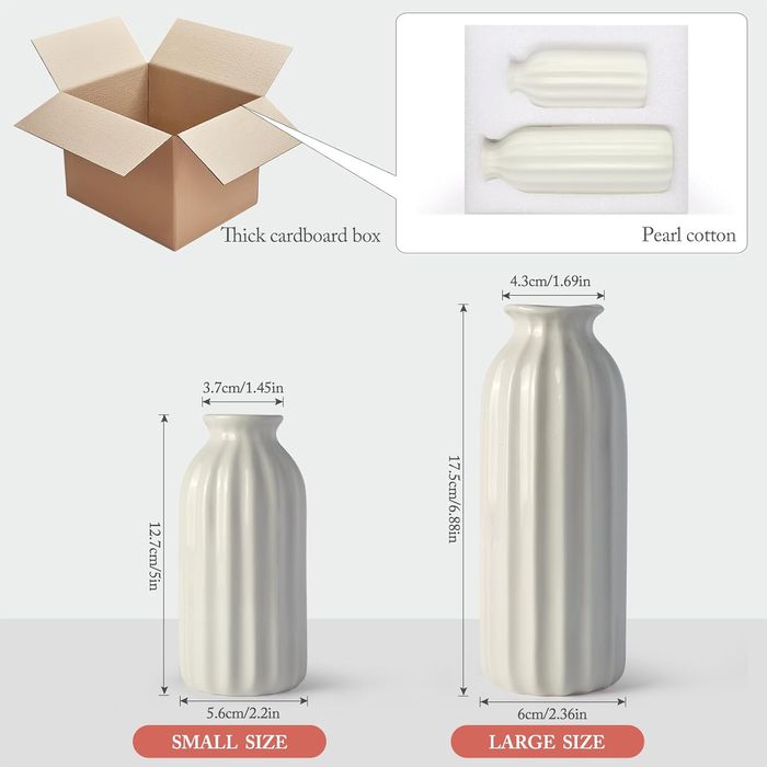 Ceramiczny Wazon Zestaw 2 Sztuki Żebrowane w Stylu Boho Białe
