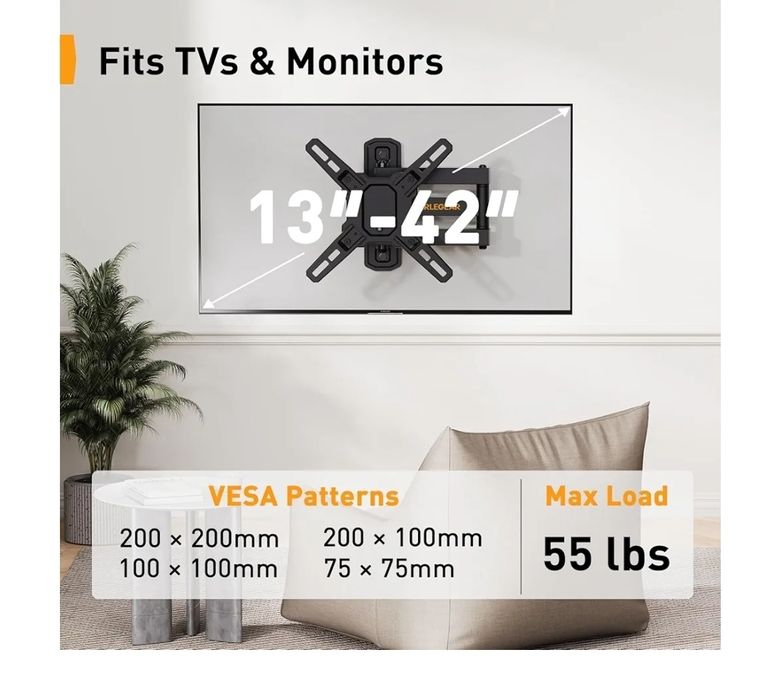 5022 EXTRA MOCNY OBROTOWY Wieszak Uchwyt TV do Telewizora 13-42 Cali