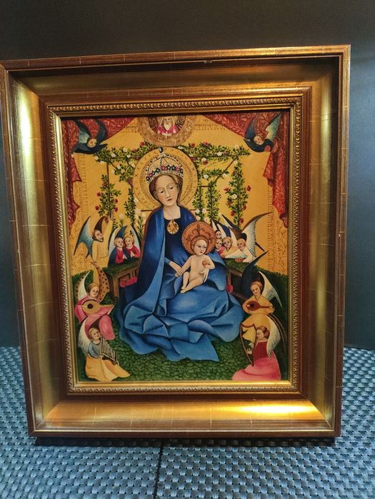 Obraz olejny na płótnie,"Madonna w ogrodzie różanym,