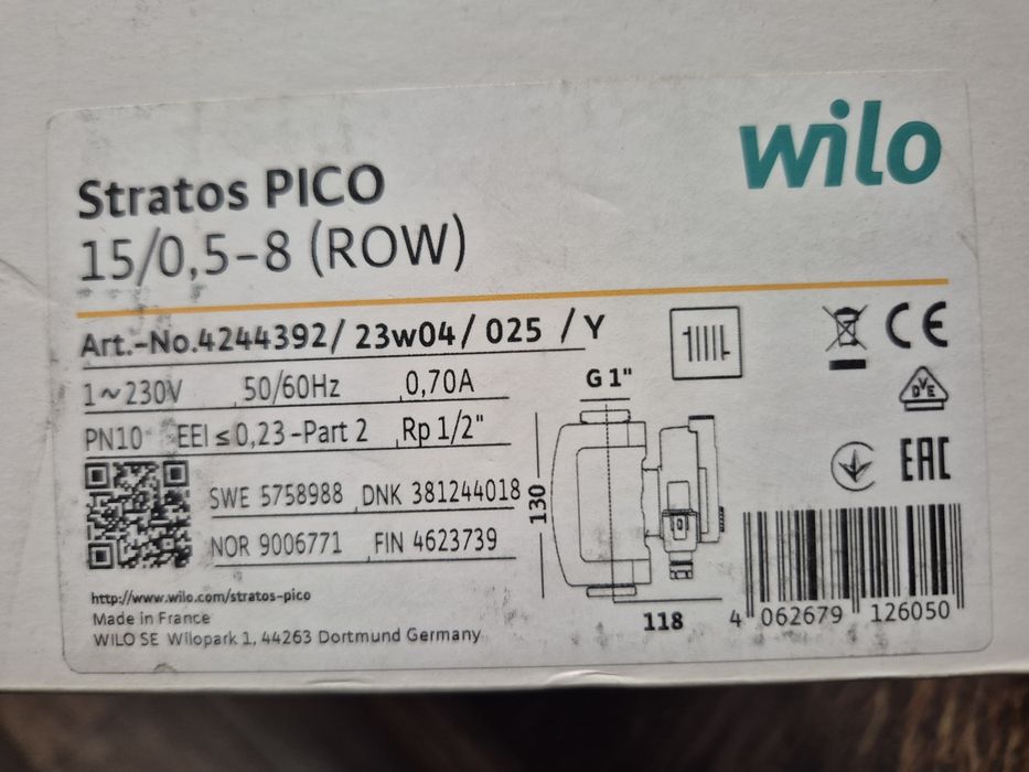 Nowa pompa wilo 15/0.5-8 130 stratos PICO (row)