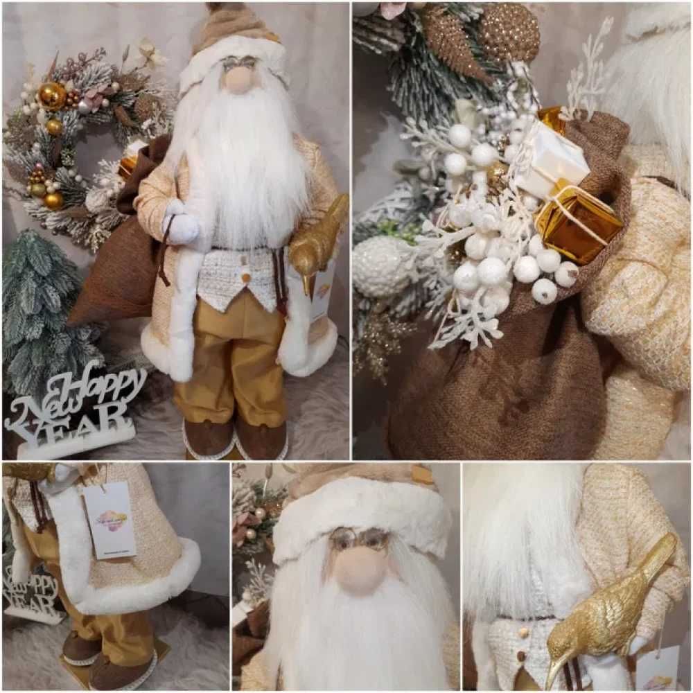 Новорічна фігурка Санта-Клаус з подарунками 75 см коричнева 10022