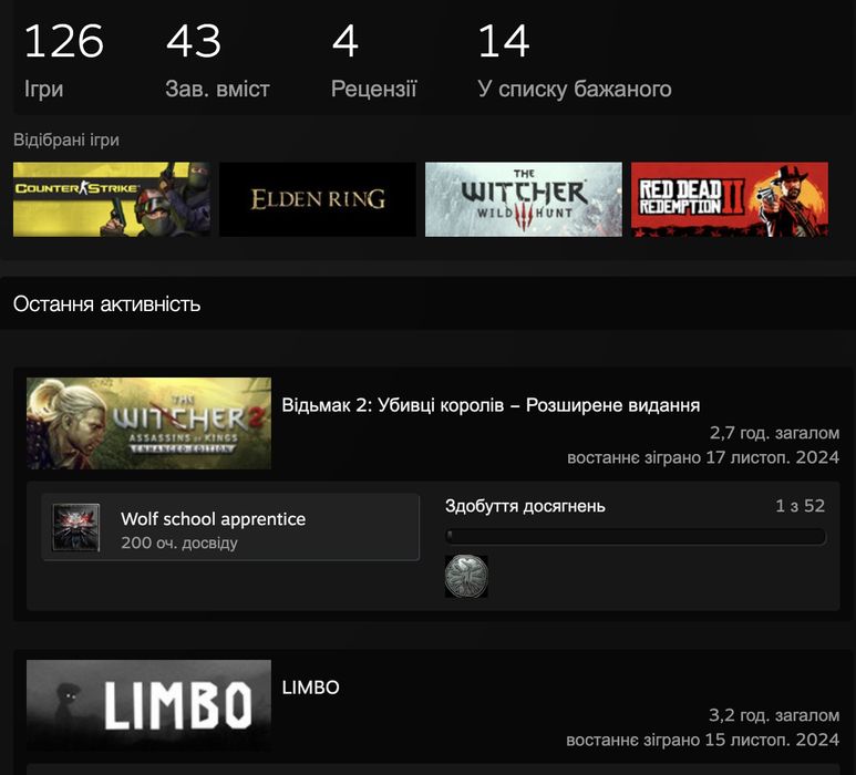 Акаунт Steam 126 ігор/27рівень