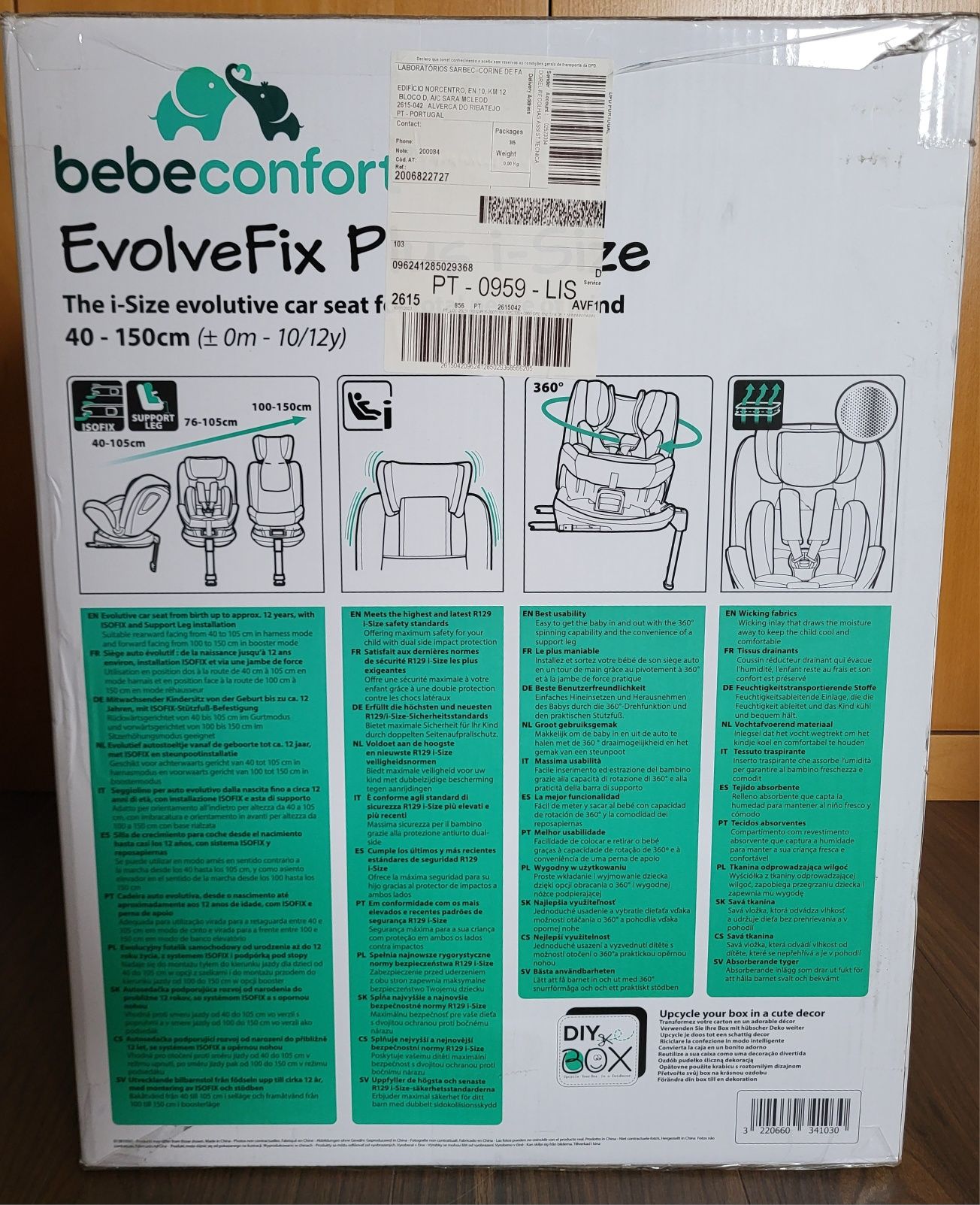 Nova (na caixa): Cadeira Auto  EvolveFix Plus i-Size
Bébé Confort