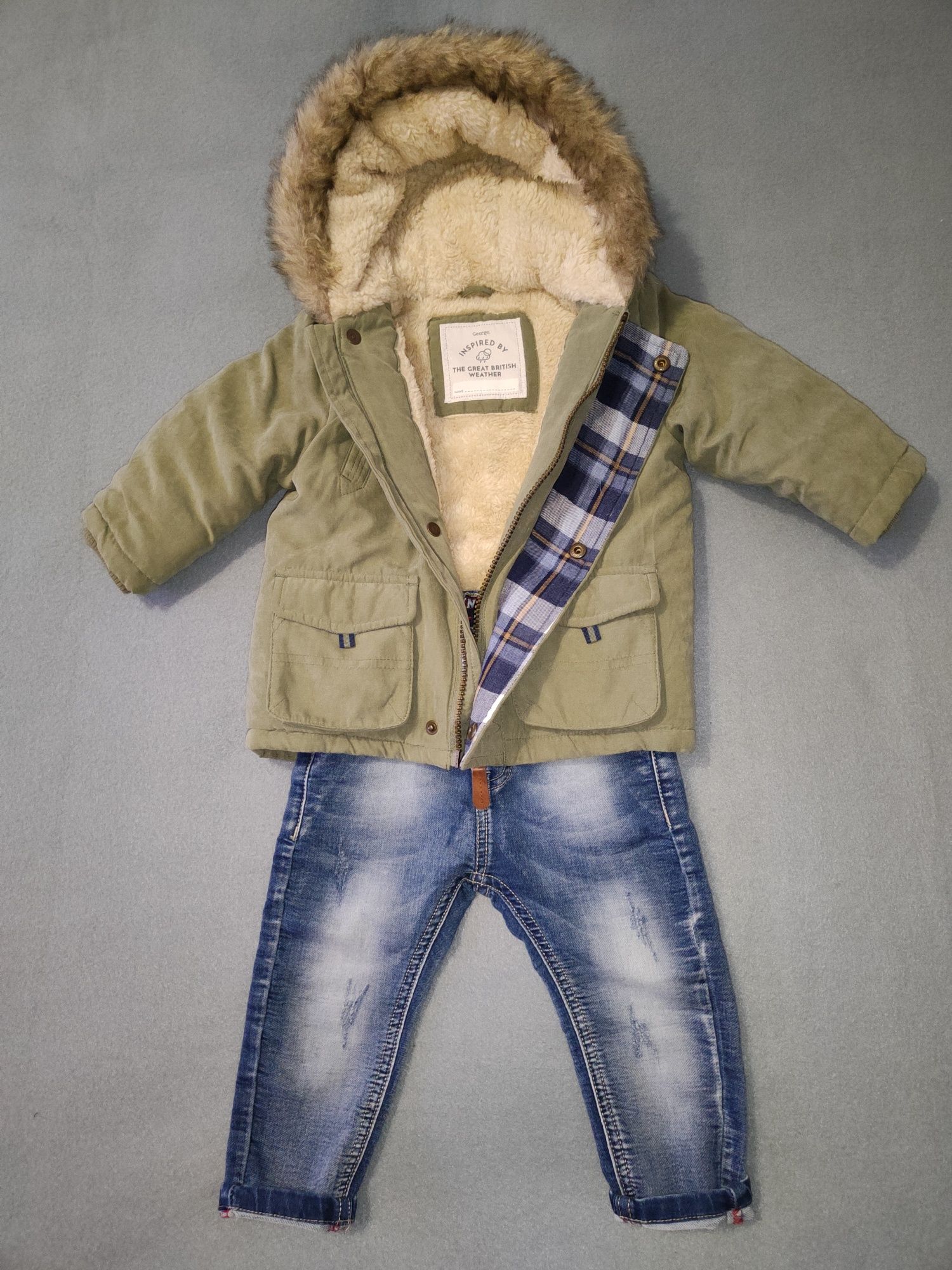 Kurtka zimowa George i spodnie jeansowe rozmiar 74-80