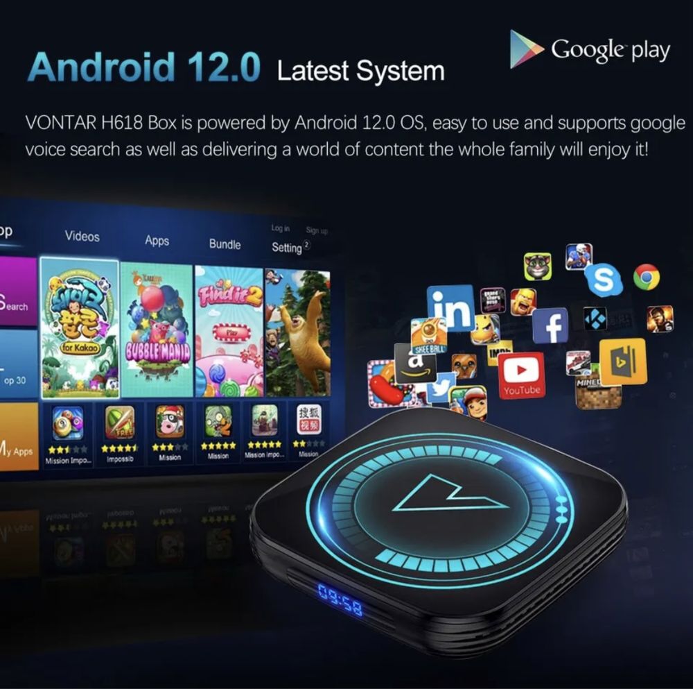 Смарт ТВ  приставка Vontar H618 4/32, 4/64 Gb android 12