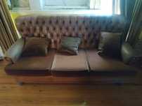 Sofas Conjunto de 3 em Couro e Veludo