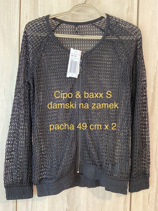 Cipo & baxx S damski kardigan nowy czarny ażurowy Vintage y2k na zamek