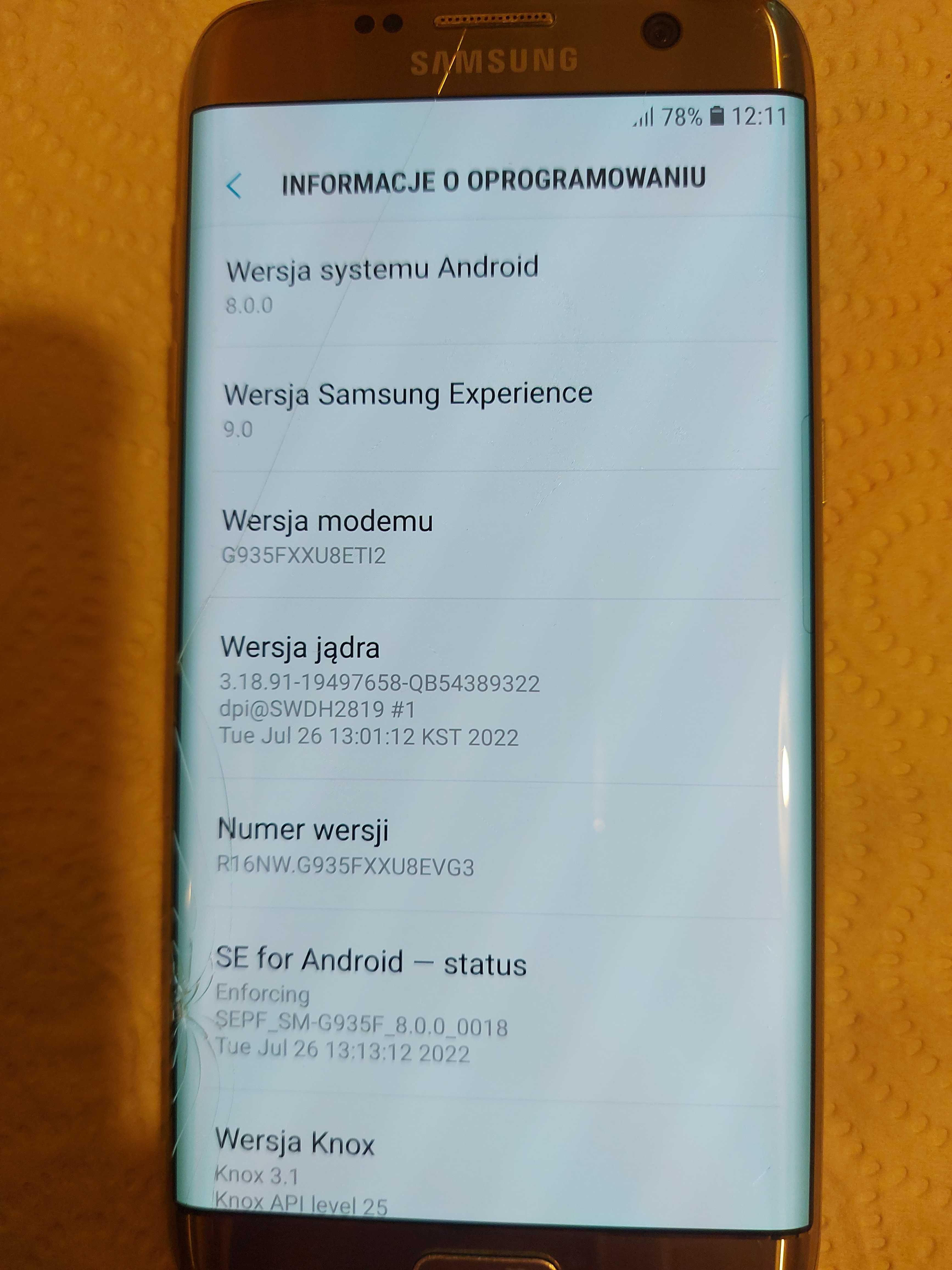 Samsung s7 edge sprawny w 100% lekko uszkodzony android 8