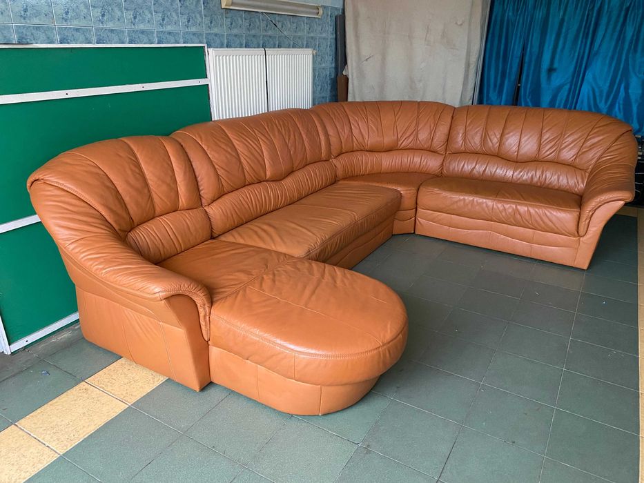 Шкіряний розкладний кутовий диван з натуральноі шкіри