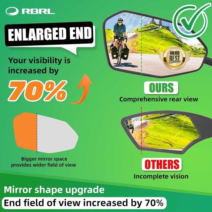 Lusterko rowerowe RBRL, uchwyt na kierownicę ze stopu aluminium