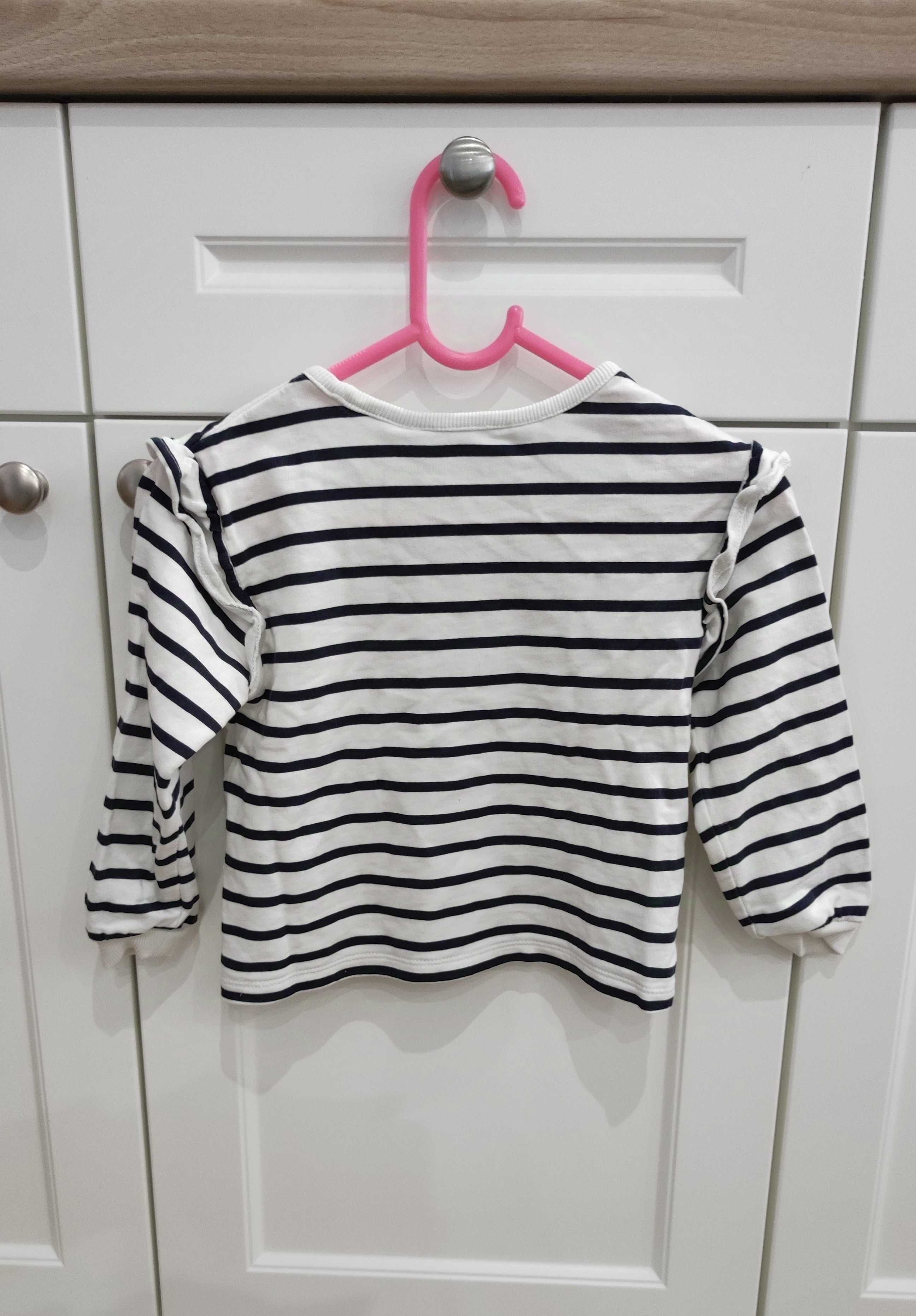 H&M Bluza w paski z falbanką biało- granatowa r. 92