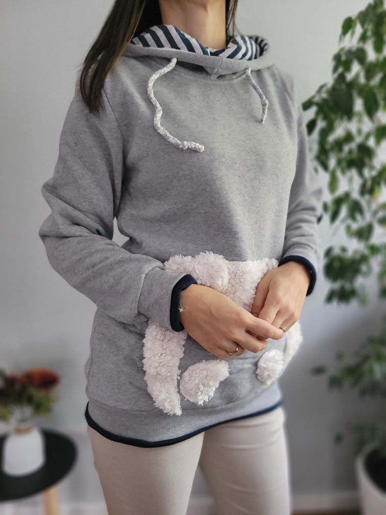 Nowa szara bluza dresowa długa ocieplana z kapturem XL
