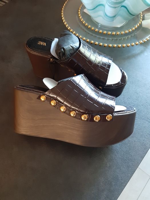 Koturny Zara 38 brąz czekolada buty klapki sandały tkmaxx wysokie lato