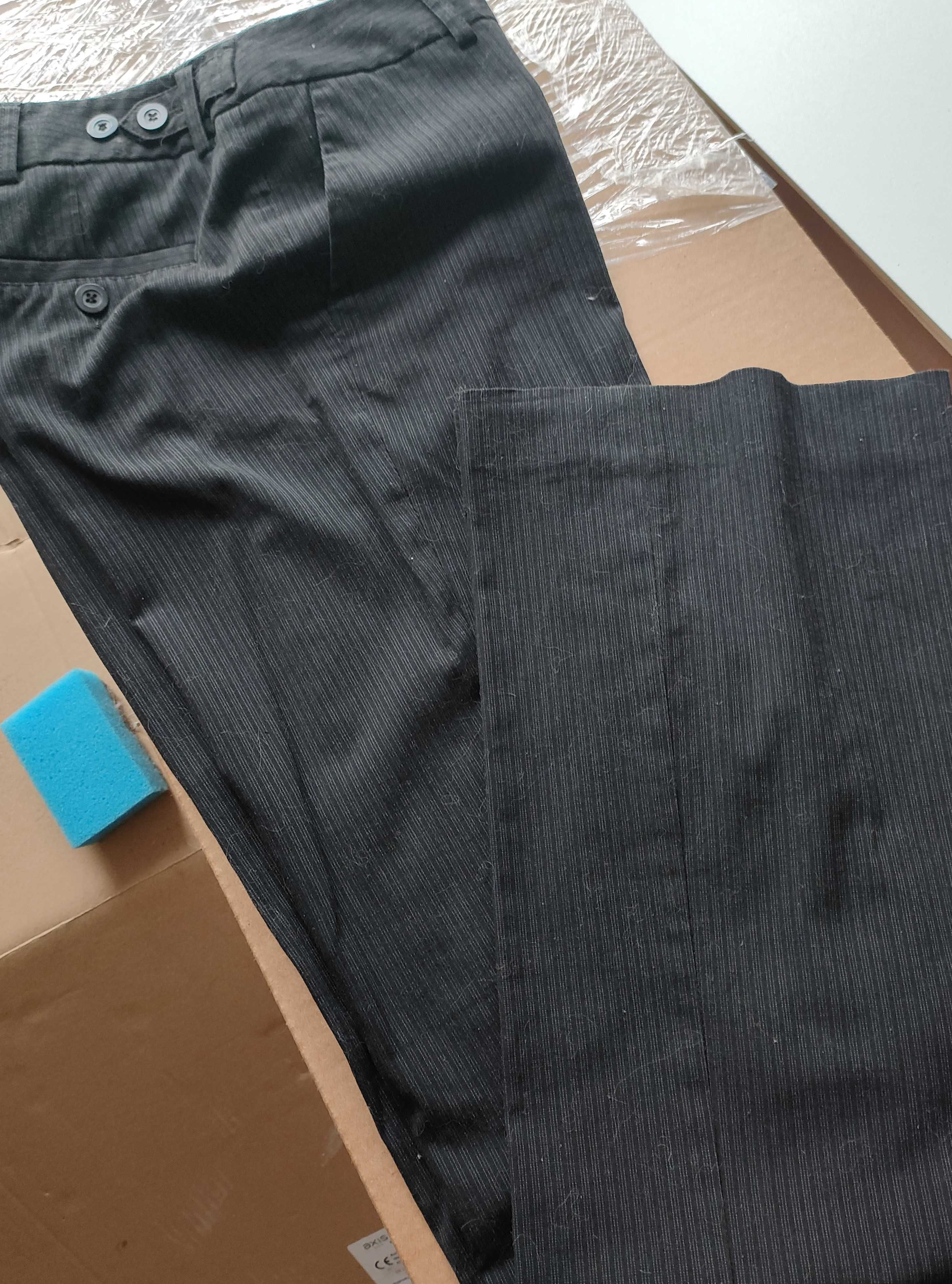 H&M_ Spodnie Garniturowe_Czarne/ Prążki_Proste_ 36_Lux
