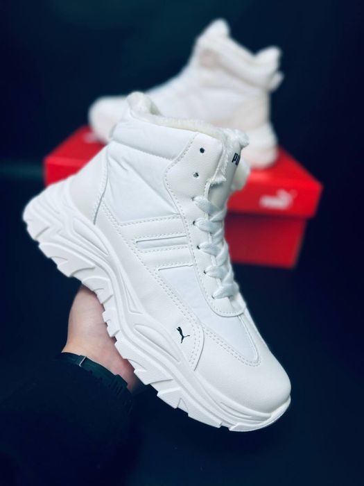 Кожаные кроссовки зимние Пума / Зимові кросівки білі Puma / красовки