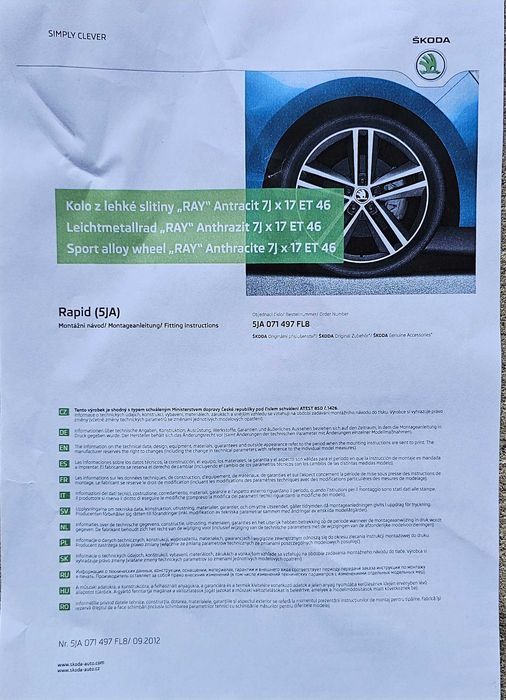 Nowa alu felga "RAY" Antracyt 17  (oryginał Skoda)
