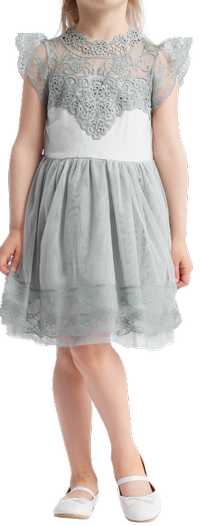 Elegancka sukienka tiulowa dla dziewczynek, szary, 104