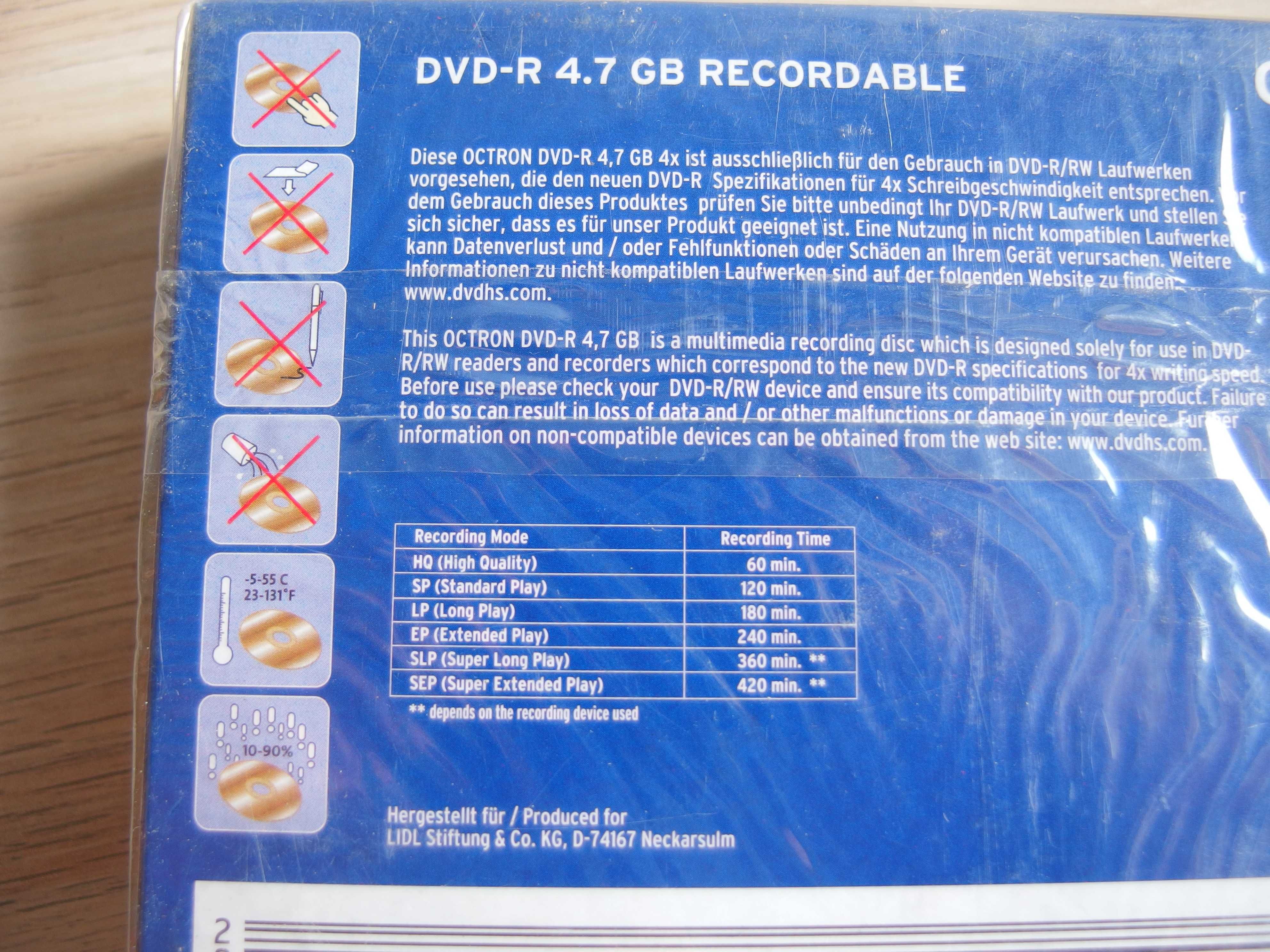 5 Płyty OCTRON DVD-R 4,7GB 4x 120min