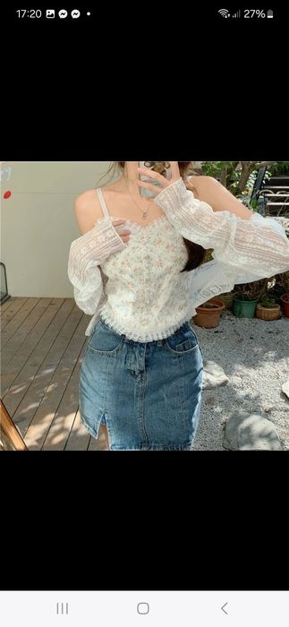 Nowy crop top z koronką z perełkami biały ecru na ramiączkach gorset38