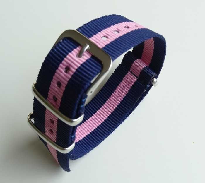 Damski pasek do zegarka nylonowy NATO 18mm 20mm różowy pink modny