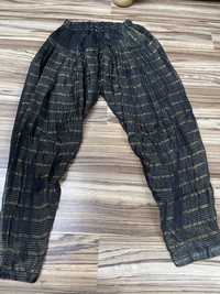 L-XL Satynowe spodnie z krokiem na podszewce zlota nitka baggy