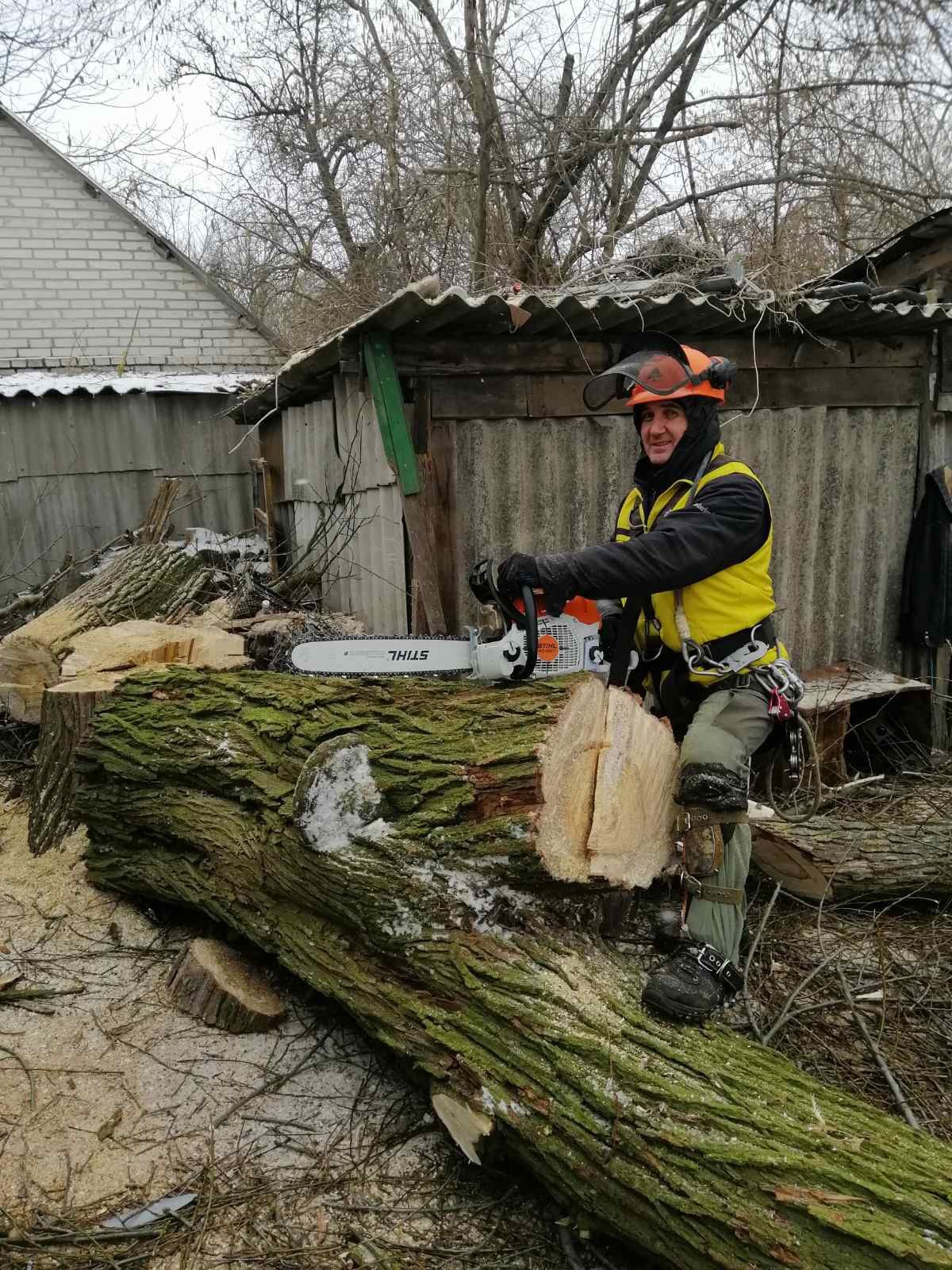 Зрізання аварійних дерев..Порізка на дров