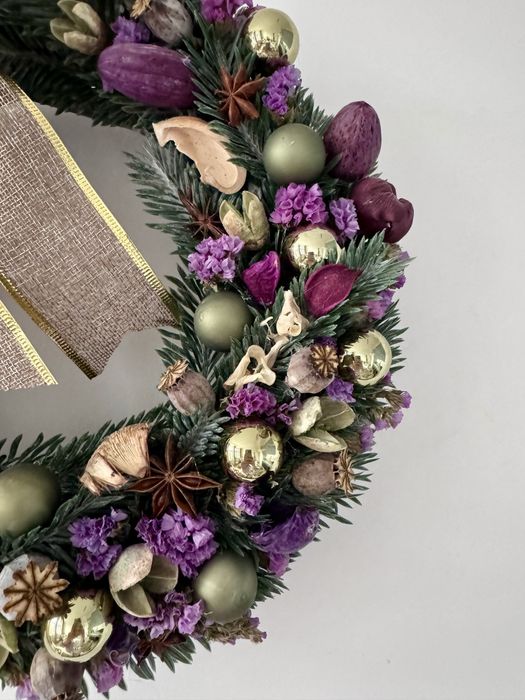 Wianek świąteczny renifer fioletowo-zielony