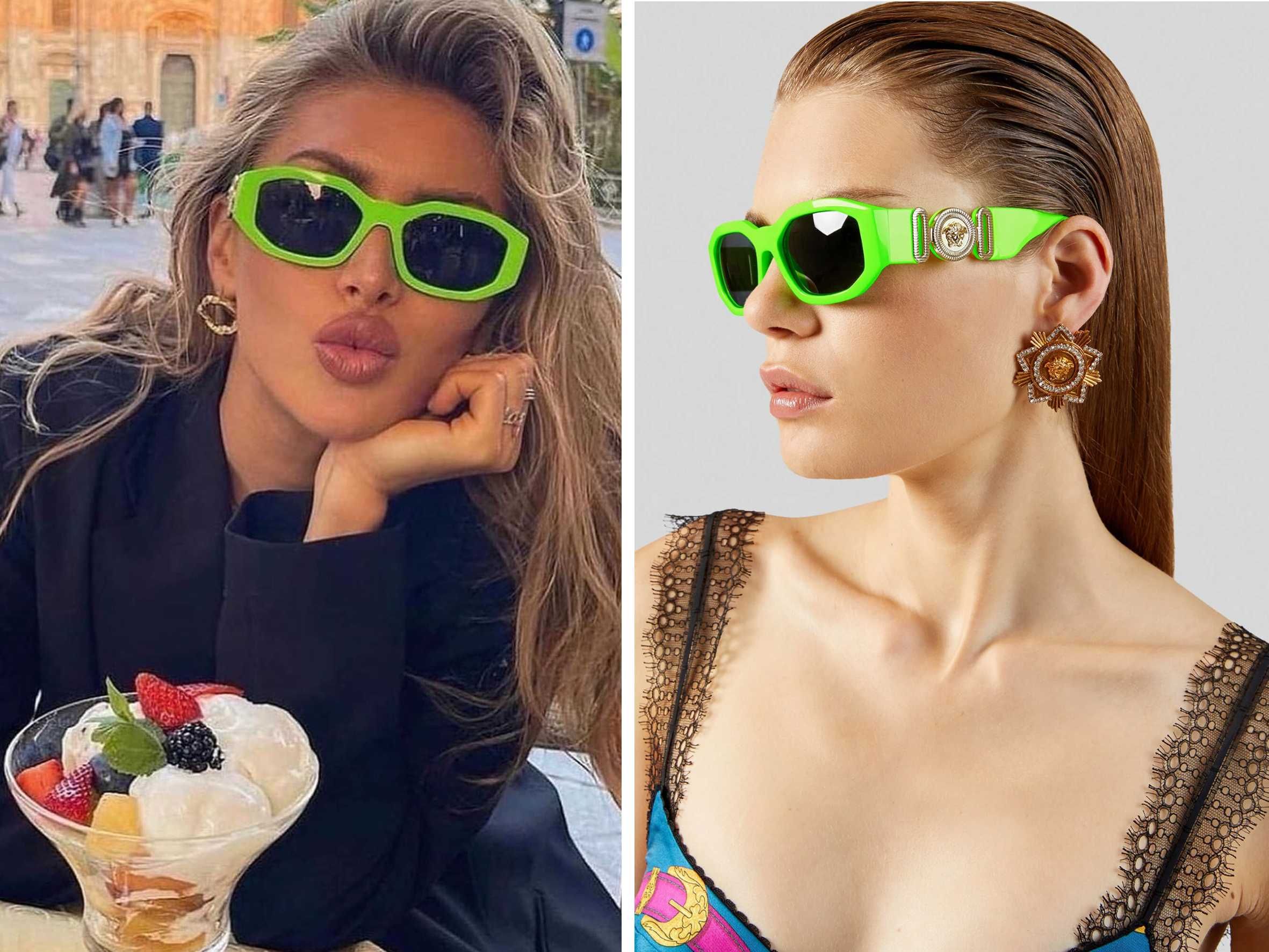 Яркие солнцезащитные очки салатновые Versace