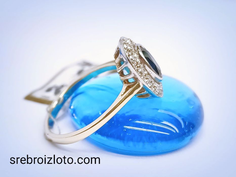 Pierścionek zaręczynowy z szafirem i brylantami