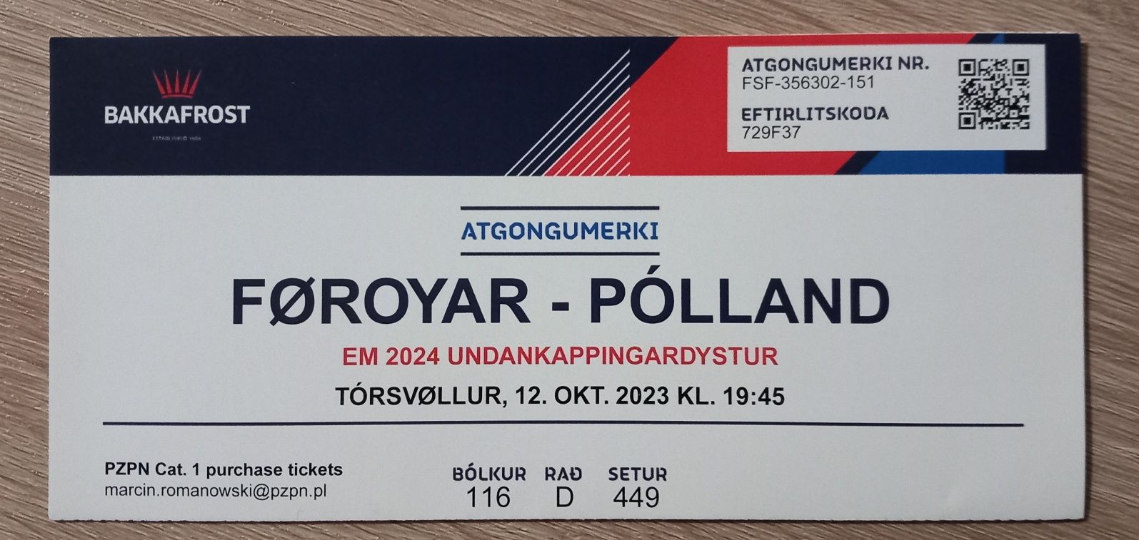 Bilet z meczu Wyspy Owcze-Polska