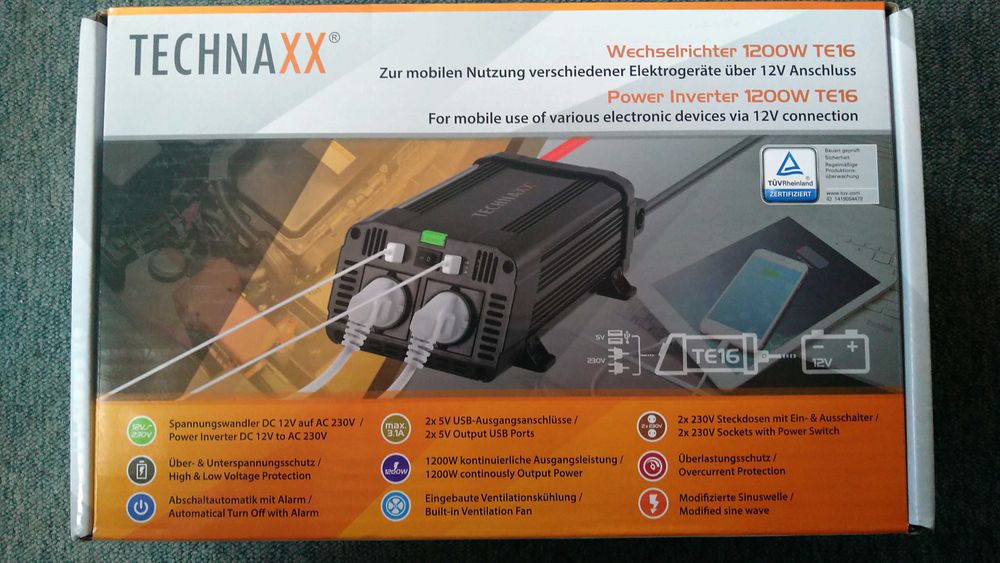 Інвертор/перетворювач напруги TECHNAXX TE16 1200W/2400w (Німеччина)