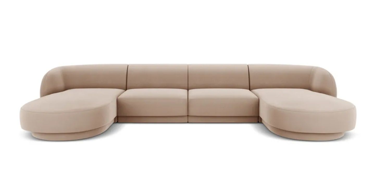 Sofa narożna beżowa z aksamitu Miley