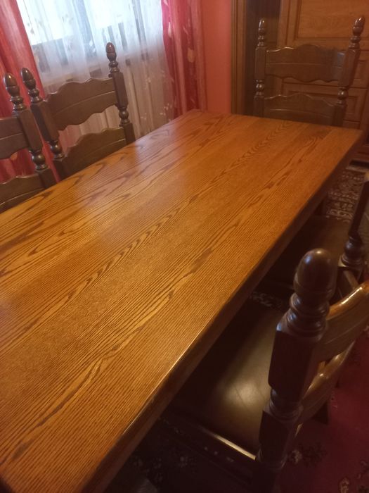 Dębowy solidny stół + 6 krzeseł