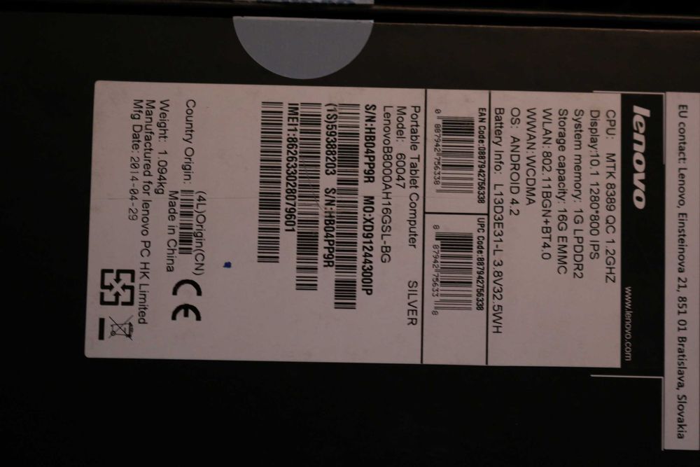 Lenovo Yoga TAB 10 model B8000 model 60047