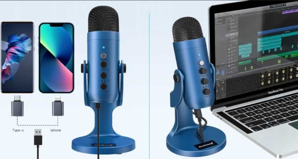 Mikrofon pojemnościowy usb z adapterem do smartfona laptopa ps4 i ps5