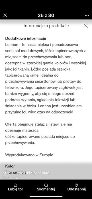 Lozko Lennon tapicerowane