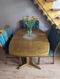 Drewniany dębowy stół i 6 krzeseł