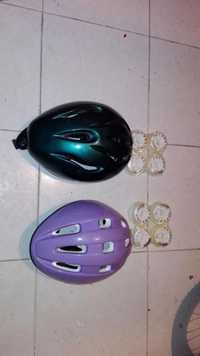 Capacetes e 2 pares de Patins