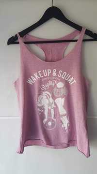 Koszulka, top, różowa, wake up & squat. Fitness, trening, siłownia
